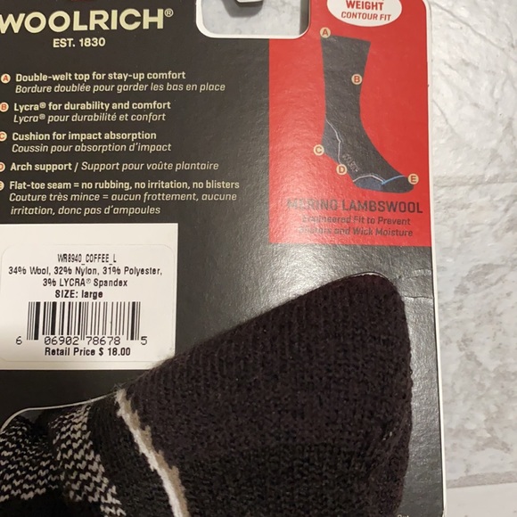 Woolrich Merino Lambswool Lot Brown Hiking Socks Men Large - Picture 3 of 6